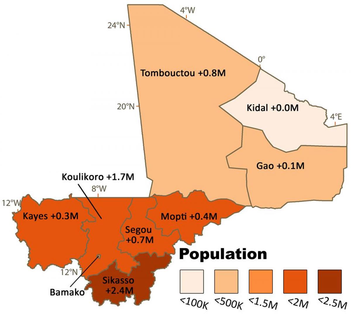 Карта на Мали население